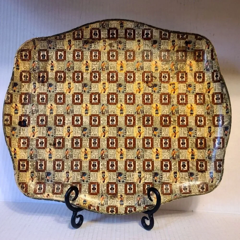1960s Alfred E. Knobler Egyptian Hieroglyphic Pressed Paper Mache‎ Serving Tray